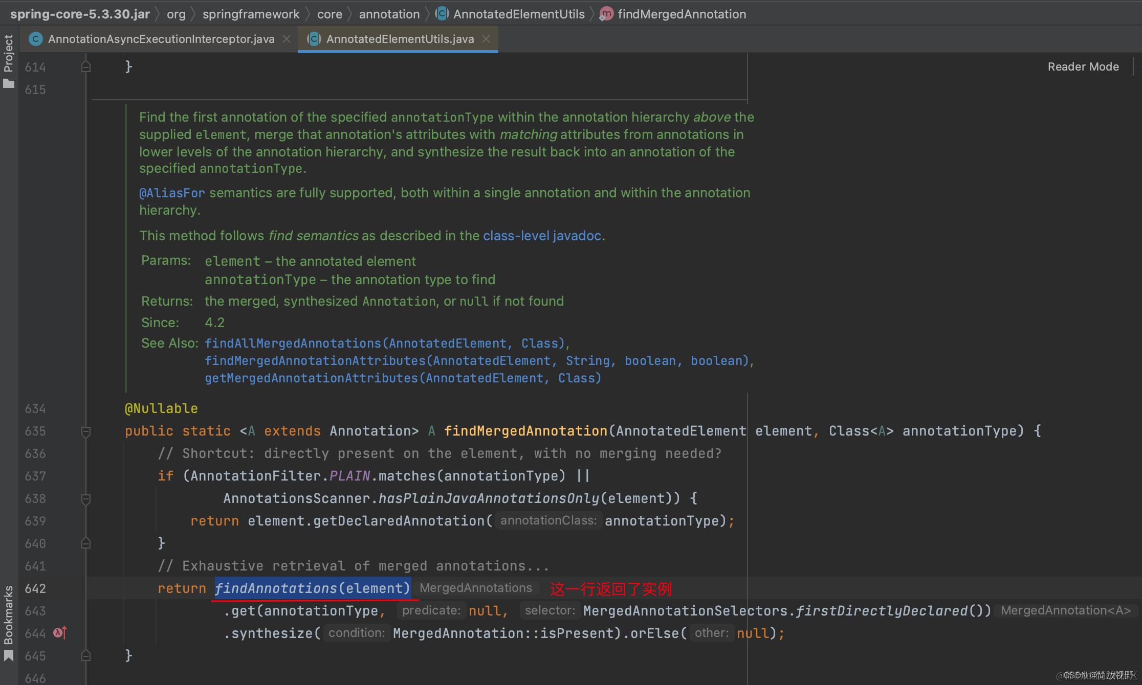 AnnotatedElementUtils.findMergedAnnotation()