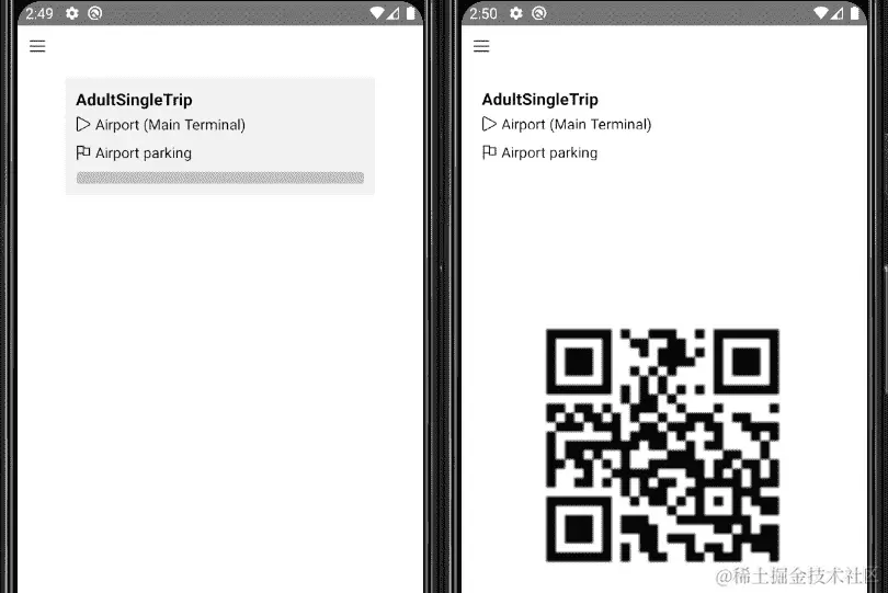 图 5.3 - 左：拥有单张票的票务列表；右：拥有的票和已预订票的 QR 码
