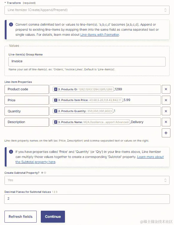 图 18.14 – 使用 Formatter by Zapier 实用工具操作事件创建、追加或前置行项数据的概览