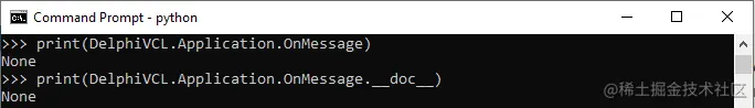 What does the OnMessage Event in DelphiVCL.Application do? The results on a command prompt.