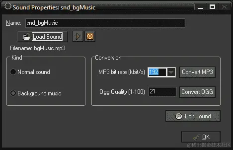 用声音属性编辑器带来噪音