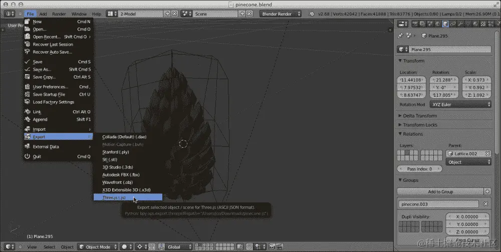 在 Blender 中安装 Three.js 导出器