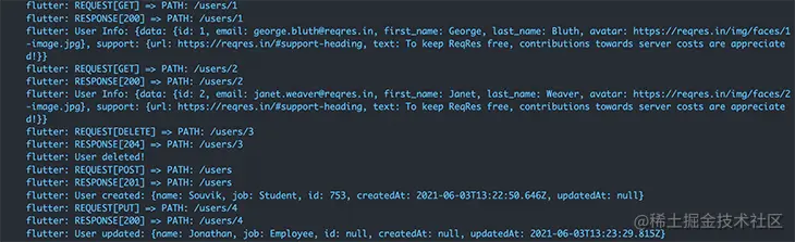 Logged results in the debug console