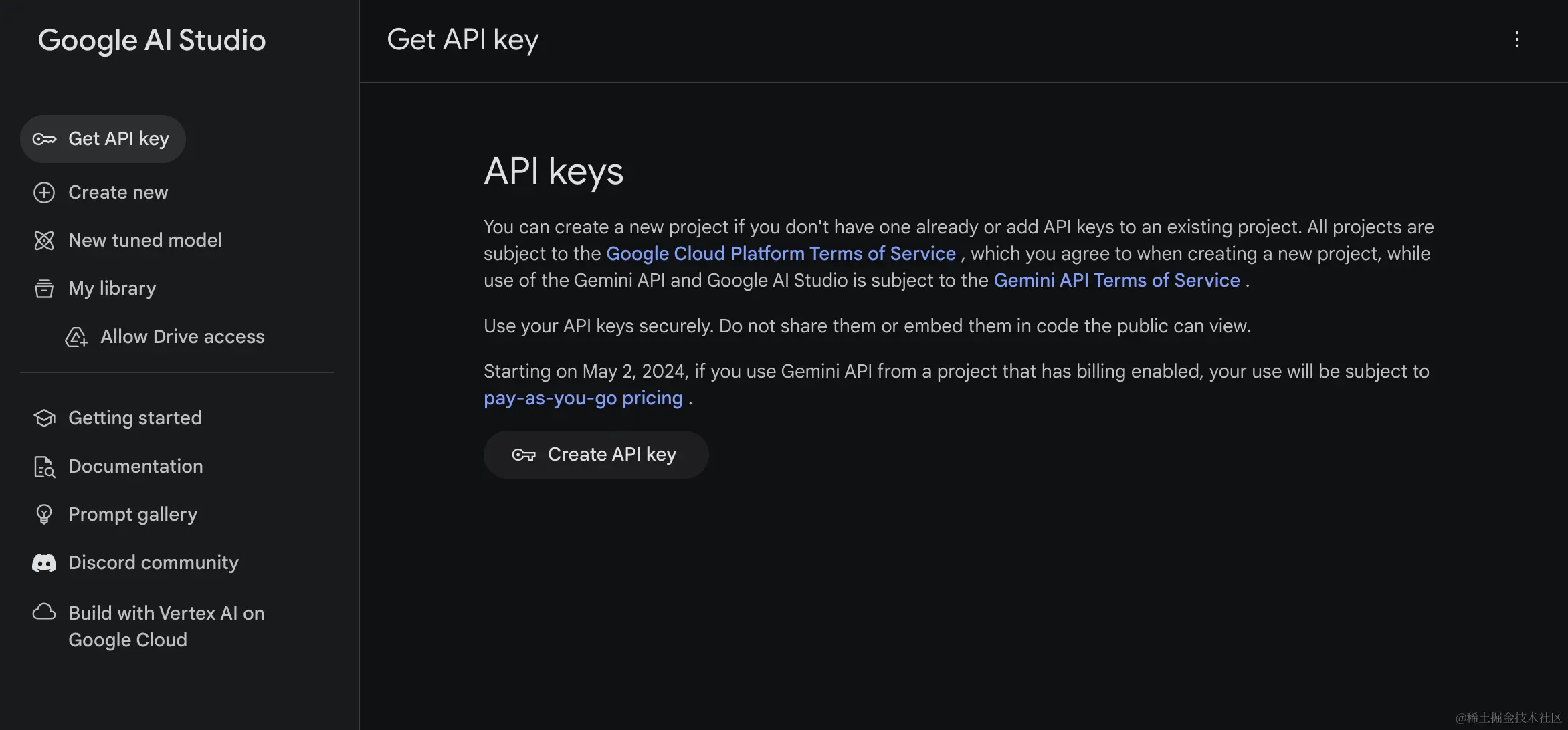 生成 Google Gemini 密钥