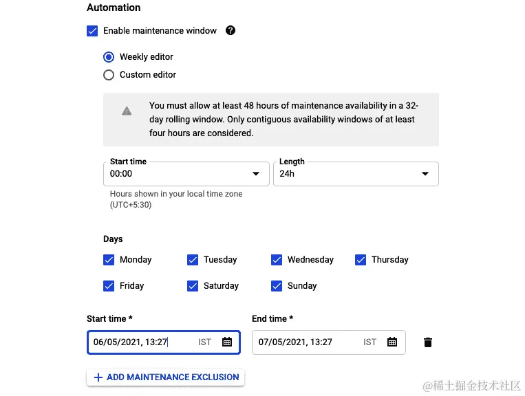 图 8.20 – 配置 GKE Autopilot 集群维护窗口