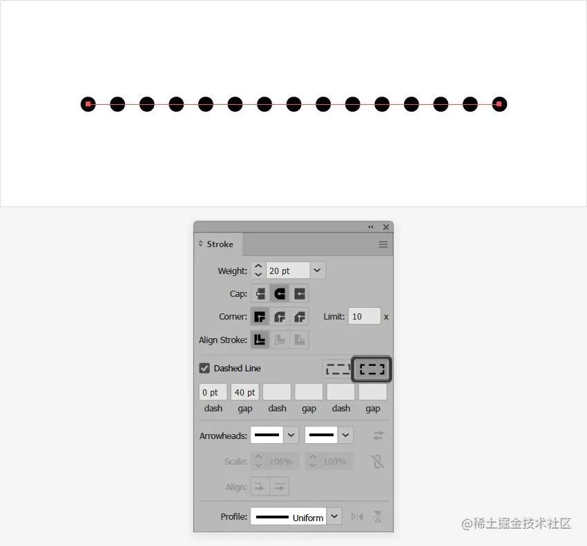 dotted line path length