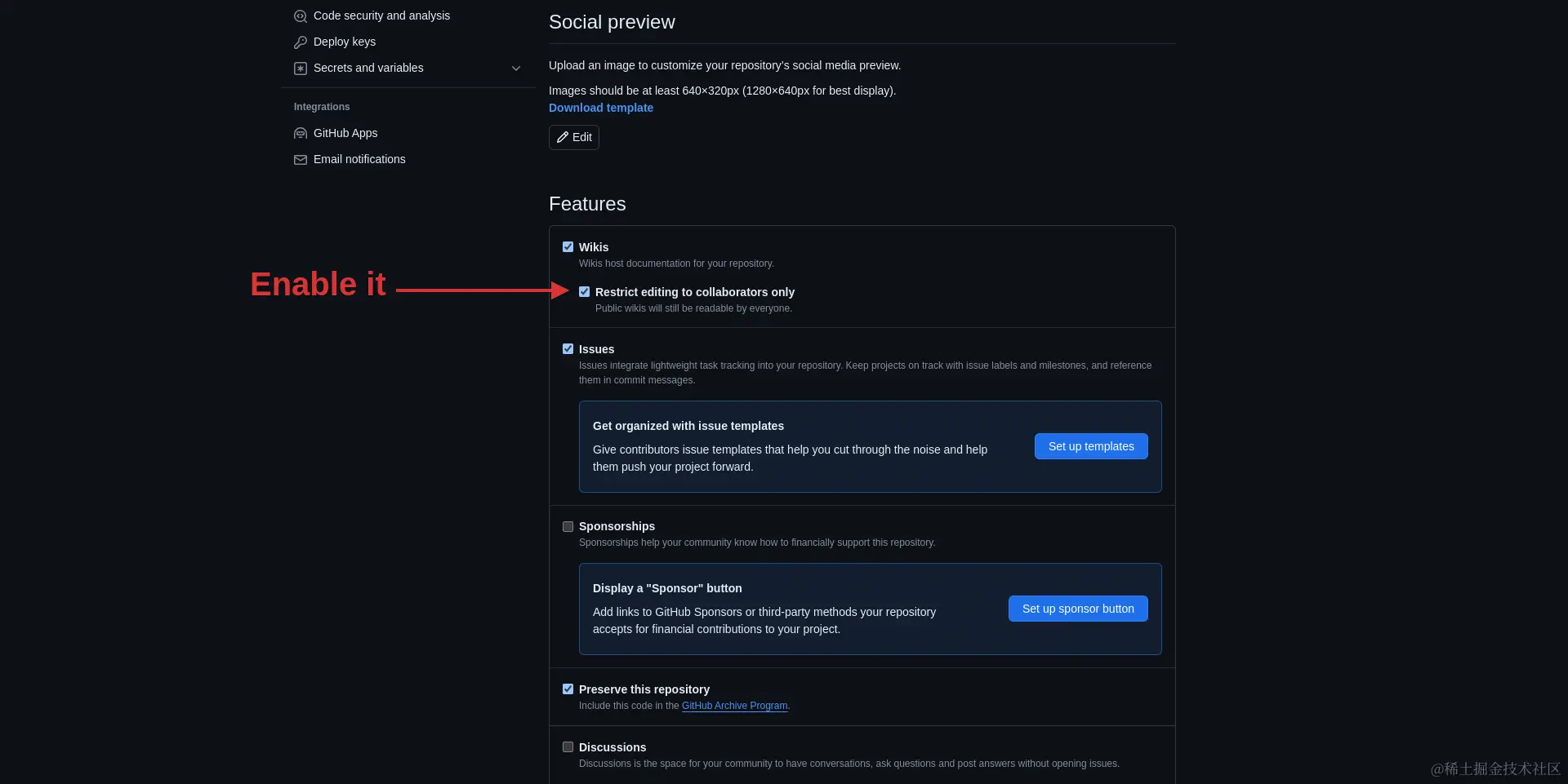 在 GitHub Wiki 中禁用协作。