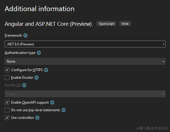 Visual Studio SPA模板选项