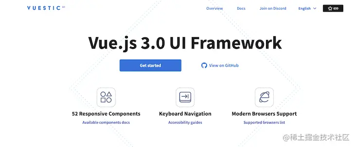 Screenshot of Vuestic homepage