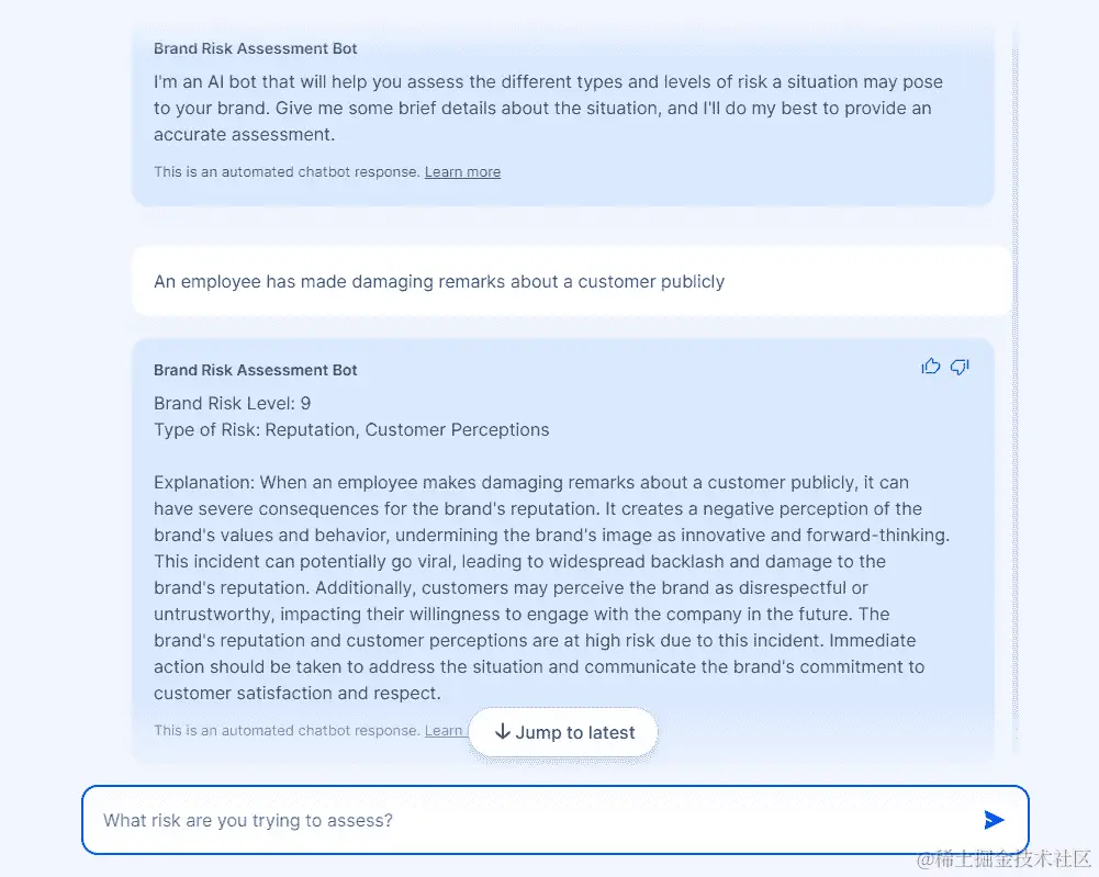 图 19.9 – 一个品牌风险评估 AI 辅助聊天机器人的示例