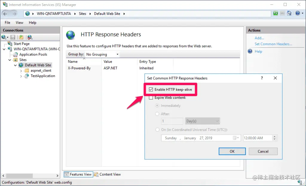Enabling “HTTP keep-alive” option