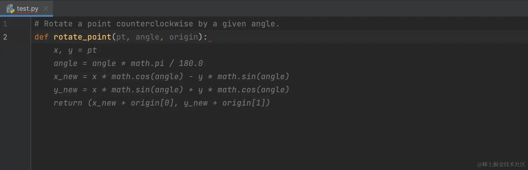 Codeium suggestion for rotating a point by a given angle