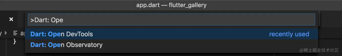 Screenshot showing Open DevTools command