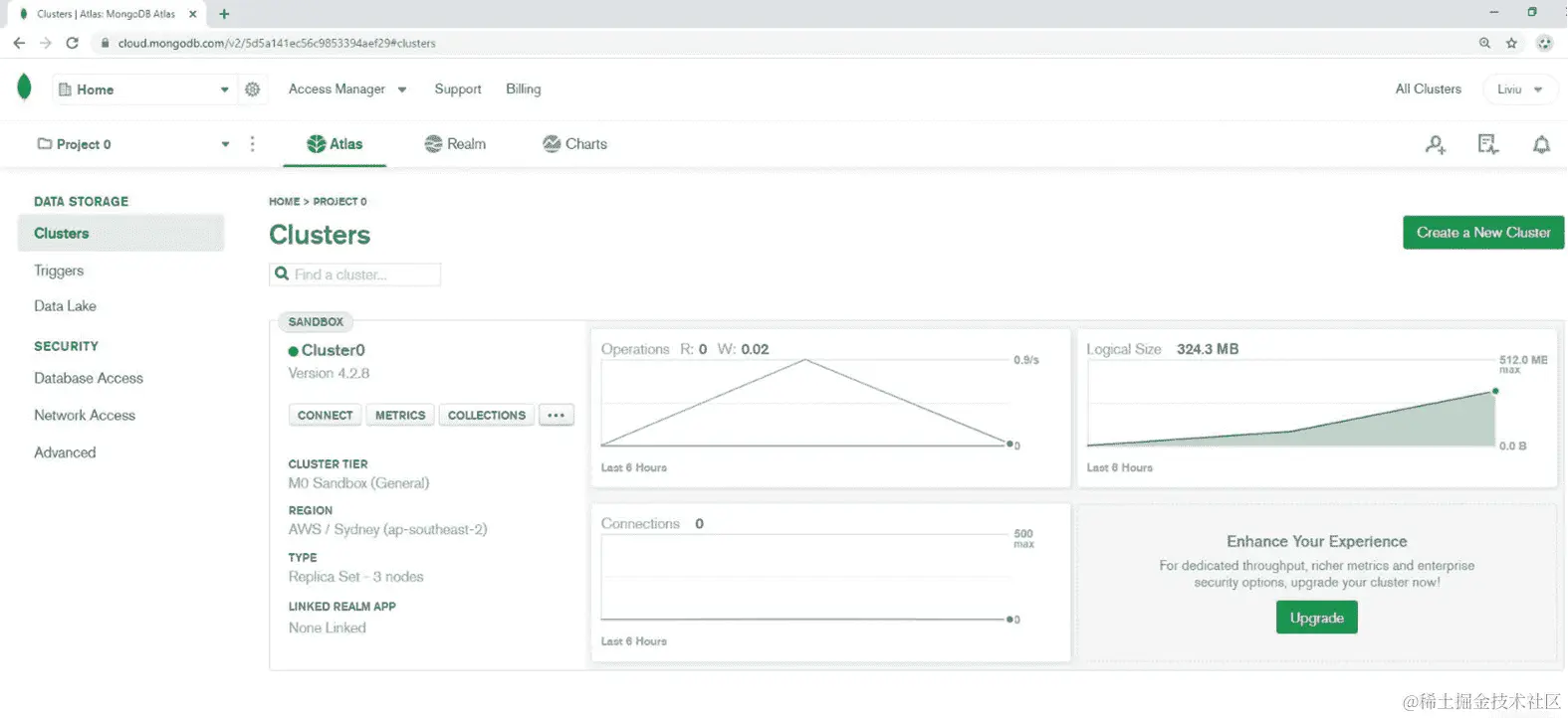 图 3.41：MongoDB Atlas 集群页面