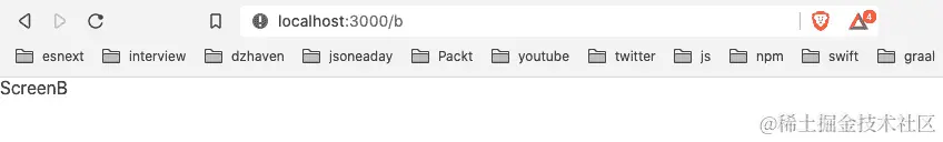 图 7.7 - 路由到 ScreenB