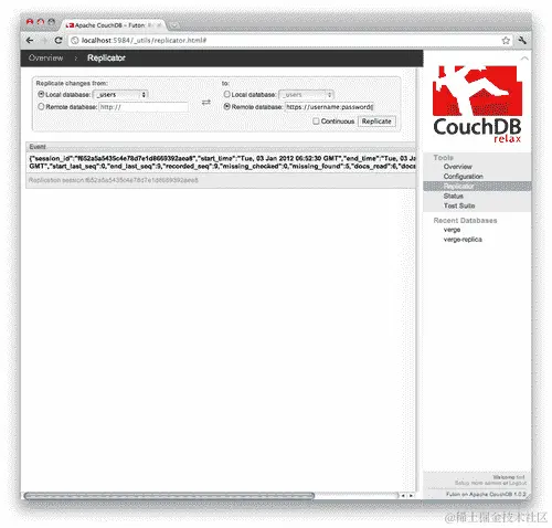 执行操作-将本地 _users 数据库复制到 Cloudant