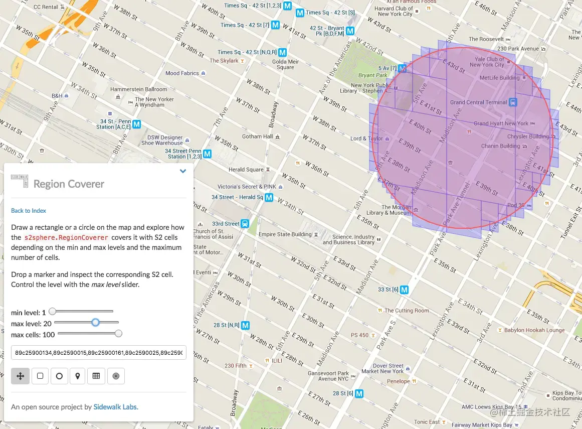 Google s2空间覆盖示例