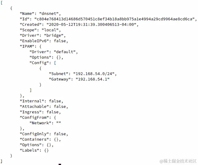图 6.8：来自 docker network inspect 命令的输出