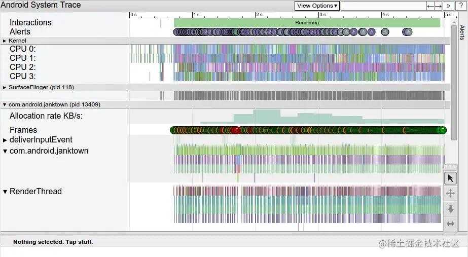 Figure 2. A sample Systrace HTML report, which shows 5 seconds of interaction with an app