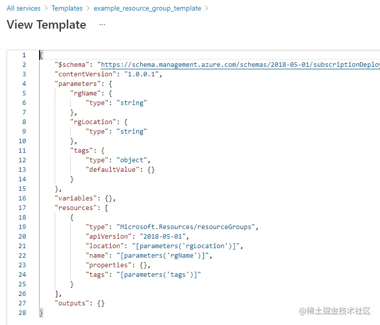 view example resource group template