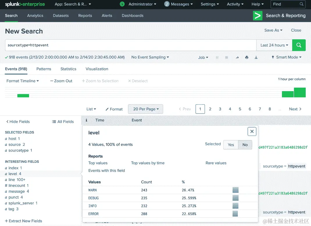 图 14.24：在搜索结果中显示字段细分