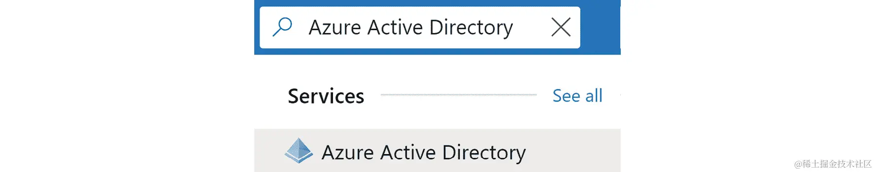 在 Azure 搜索栏中搜索 Azure Active Directory。