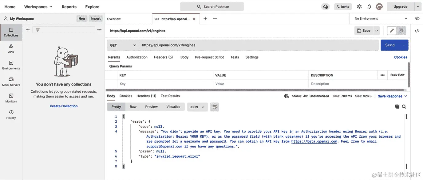 图 4.10 – 不带 API 密钥的 API 请求