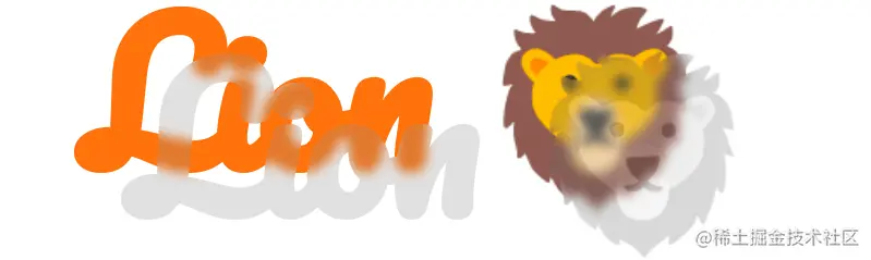 Chrome screenshot. Shows two text and emoji layers partly overlapping. The top one is semitransparent grey, so through it, we can see the layer underneath blurred (by applying a backdrop-filter on a middle, completely transparent one).