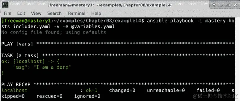 图 8.16 - 通过额外的变量命令行参数包含 variables.yaml 文件