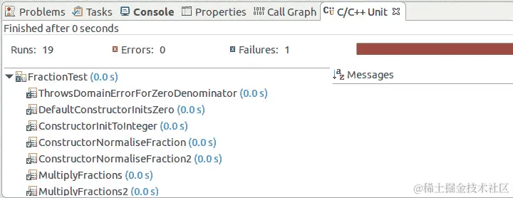 图 3.13：新的失败测试 ThrowsDomainErrorForZeroDenominator