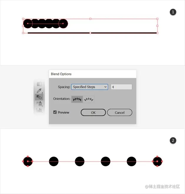 blend line specified steps