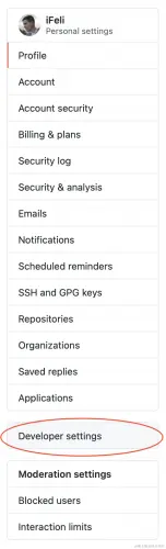 GitHub developer settings menu