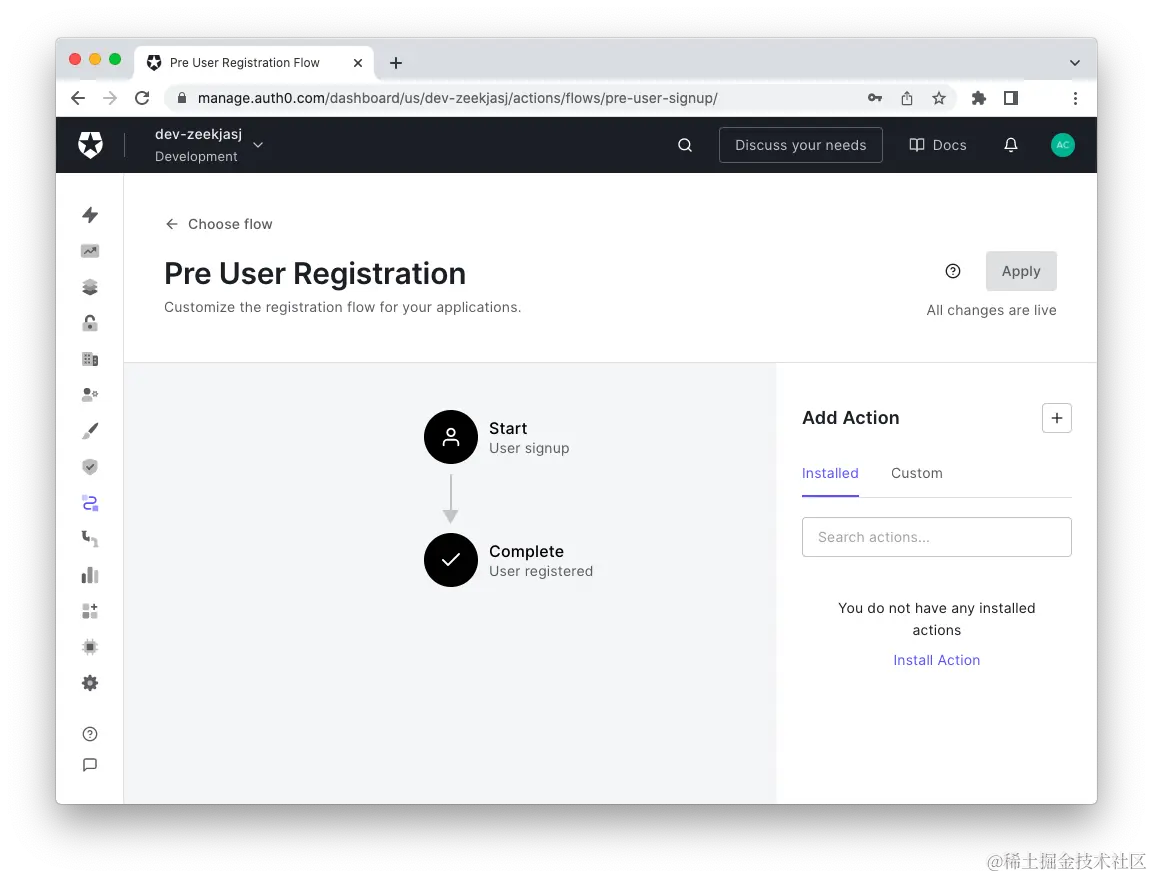 Pre User Registration flow editor