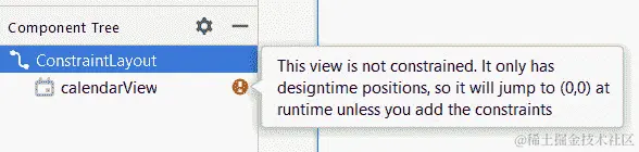 图 4.21 - 我们的 CalendarView 旁边的警告标志