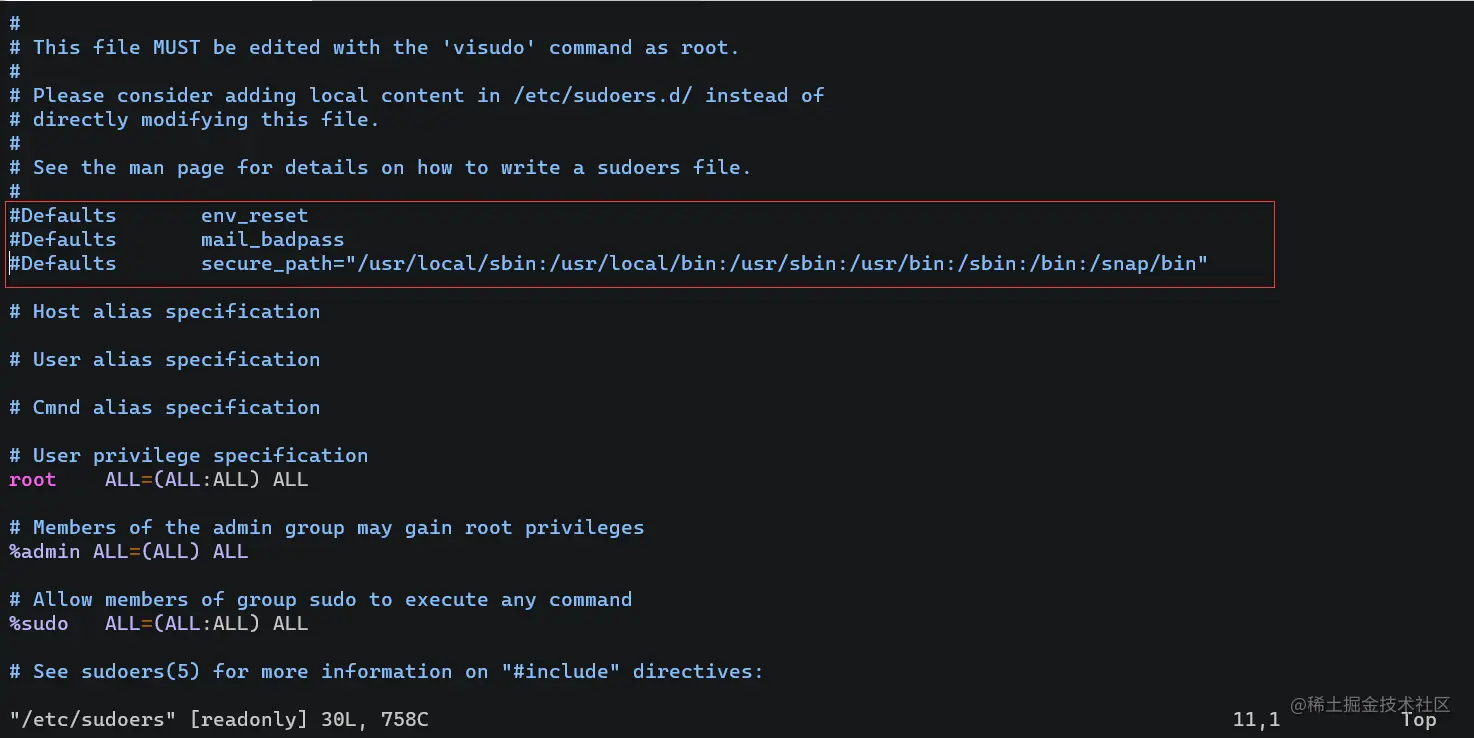 vim /etc/sudoers