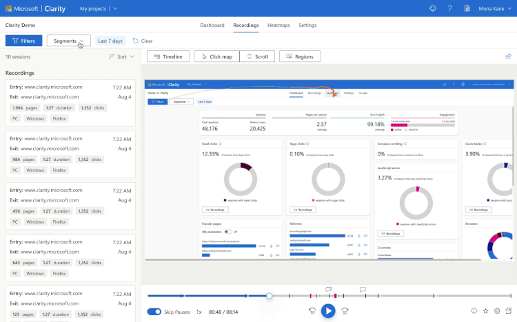 可观看 Google Analytics 区段的录制