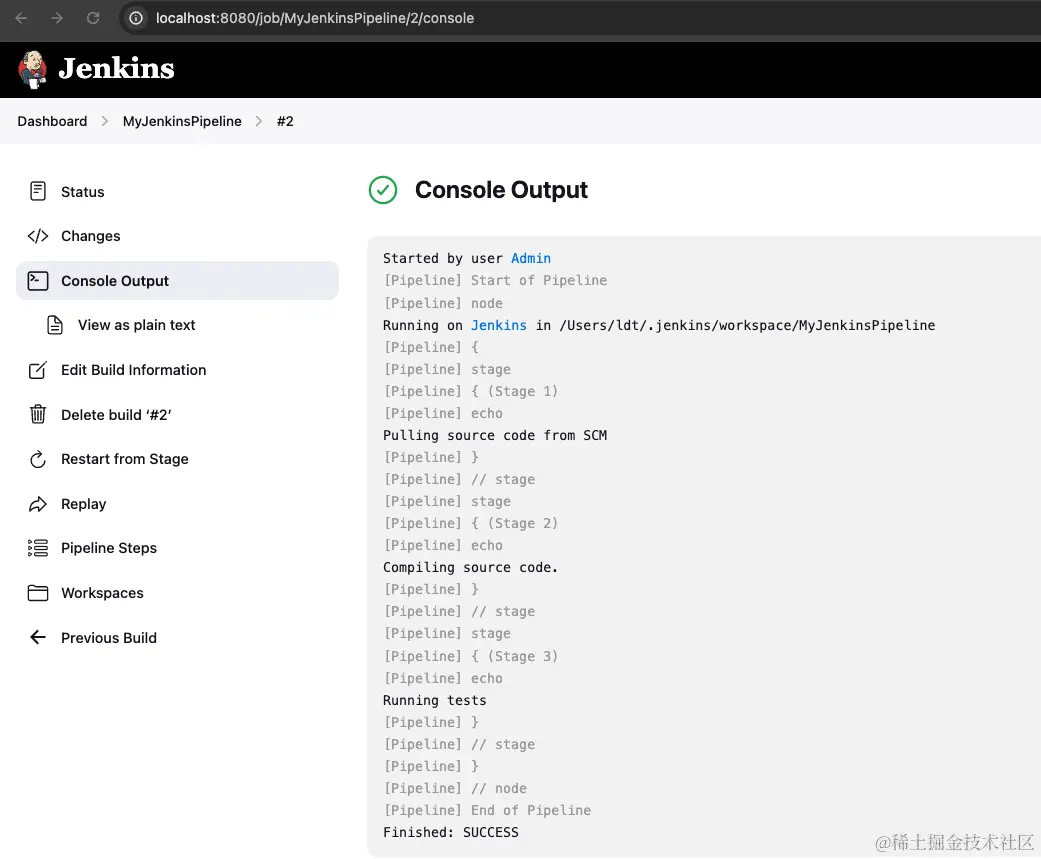 jenkins console output