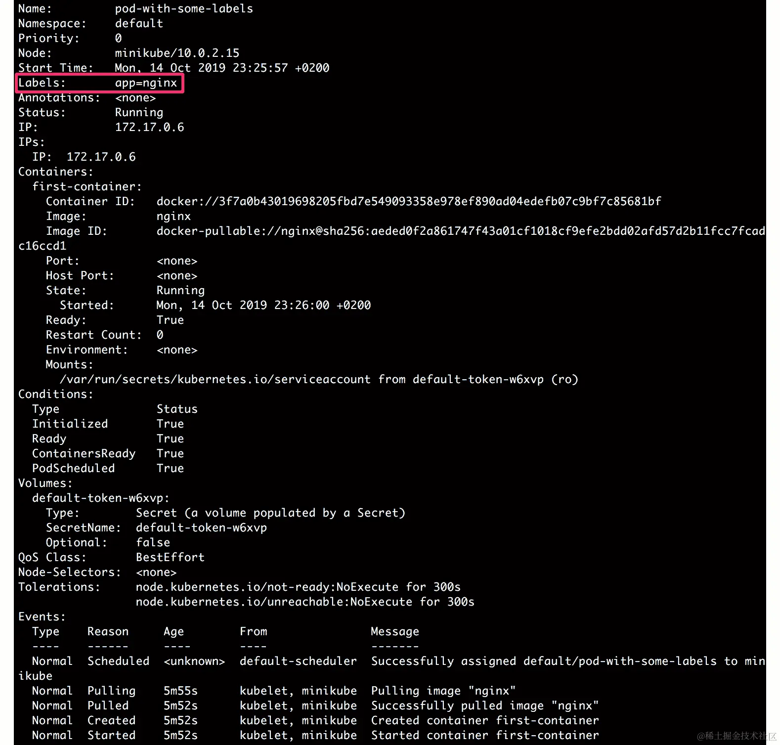 图 6.7：验证标签是否已添加到带有一些标签的 pod