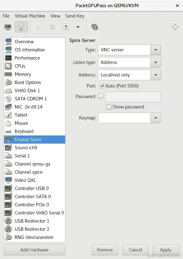 图 6.12 - 用于 KVM 虚拟机的 VNC 配置