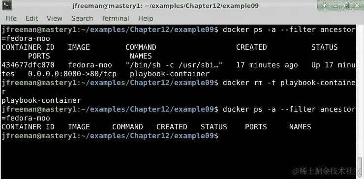 图 12.15 - 清理上一次播放书运行中的运行容器