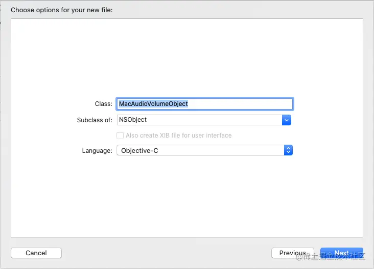 2.使用Objective-C，继承自NSObject并命名为‘MacAudioVolumeObject’