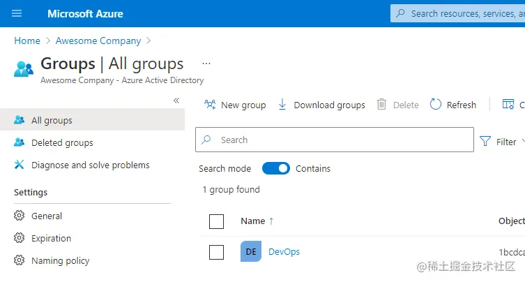 azure devops group successful creation
