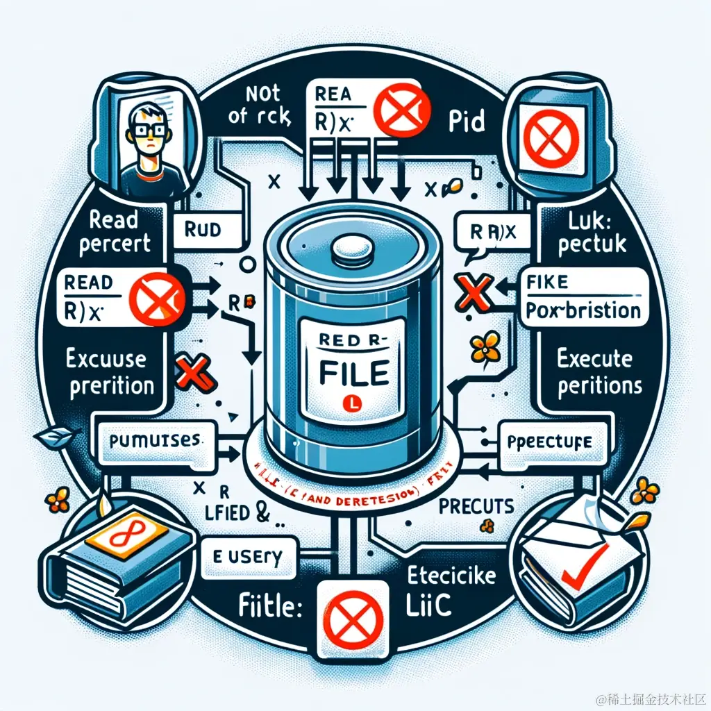 DALL·E 2024-01-15 22.46.05 - A diagram illustrating Linux file and directory permissions. The diagram should show a directory with no read (r) and execute (x) permissions for a us.png