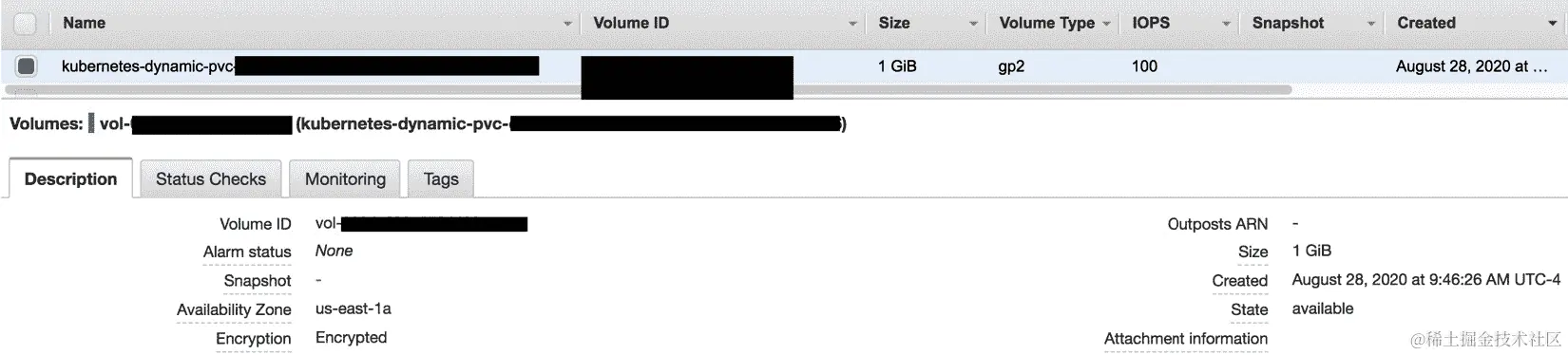 图 7.1 - AWS 控制台自动生成的 EBS 卷