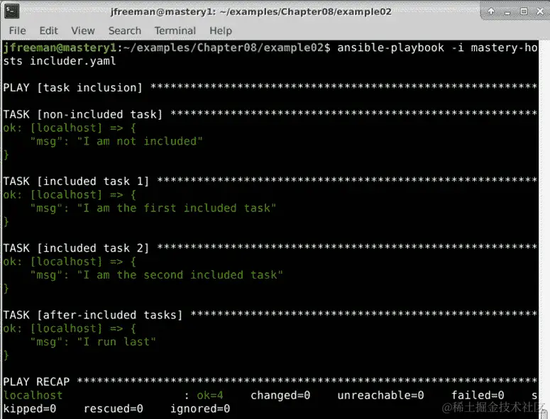 图 8.2 - 演示使用 include 运算符的 playbook 中任务执行顺序