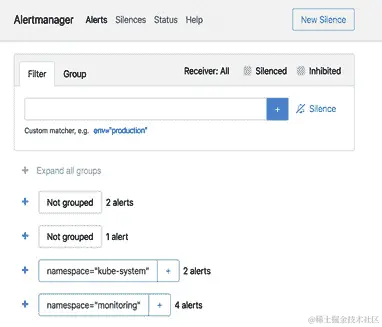图 9.14 – Alertmanager UI