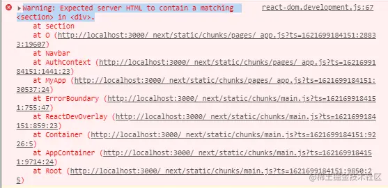 reactjs - Warning: Expected server HTML to contain a matching <section> in  <div>. ---- Next.js / react - Stack Overflow
