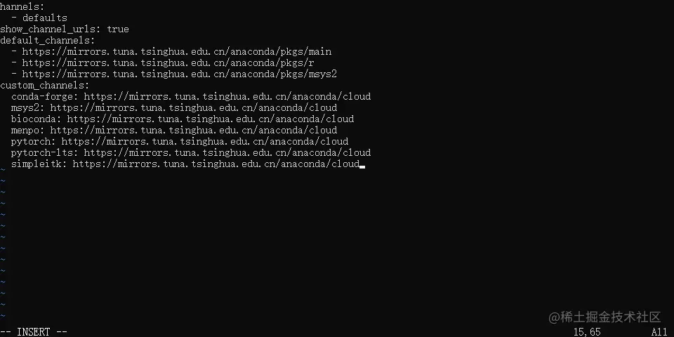 国内源复制到.condarc 文件