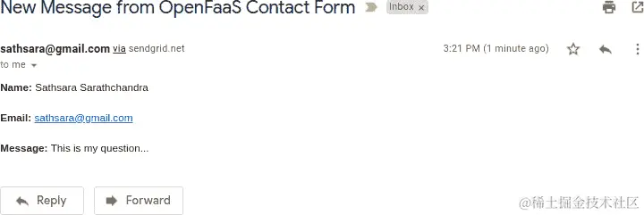 图 9.60：从联系我们表格收到的电子邮件