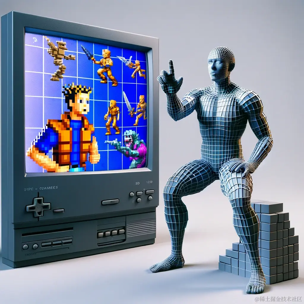 DALL·E 2024-01-21 19.58.40 - A 3D rendered video game character and scene from the late 1990s, showcasing advanced 3D graphics with more detailed textures, realistic human proport.png